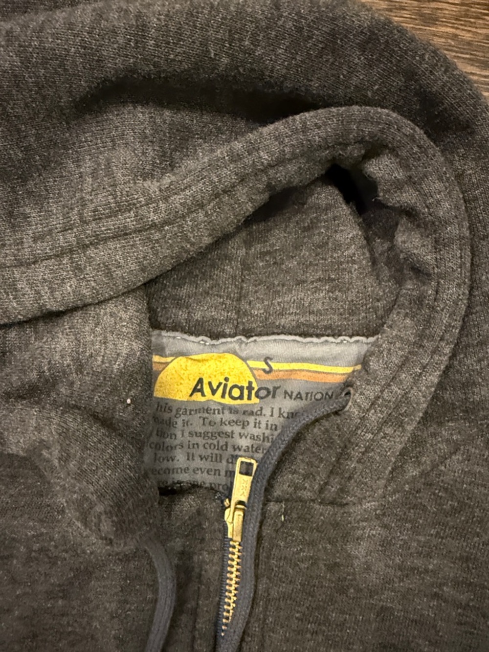 Aviator Nation Charcoal Gray and Mustard Zip-Up Hoodie with Lightning Bolt - Picture 2 of 2
